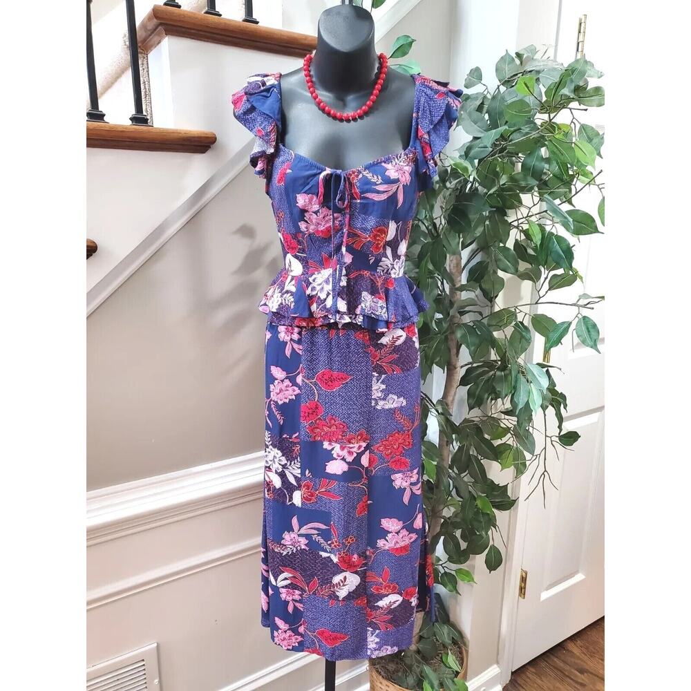 Sofia Jeans Women's Blue Floral Sweetheart Neck Sleeveless Knee Length Dress XS